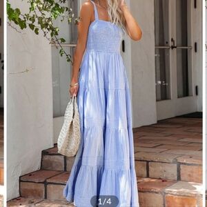 NWT Womens The Commense Pinstripe Shirred Backless Long Cami Dress